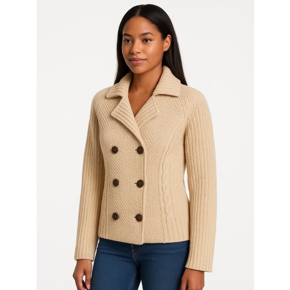 Sisters Sweater Women's M Cream Double-Breasted Notched Lapel Peacoat Cottage